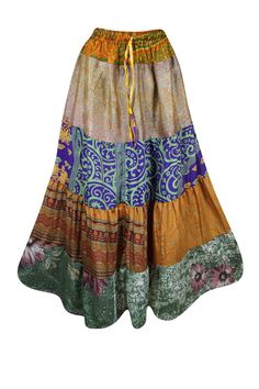 Womens Purple, Beige Flared Maxi Skirt Patchwork Boho Skirts S/M/L Skirt Patchwork, Boho Maxi Skirt, Flare Maxi Skirt, Beach Festival, Maxi Skirt Boho, Boho Pants, Vibrant Purple, Boho Skirts, Saree Fabric