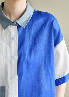 Style blue white patchwork Blouse lapel pockets tunic summer tops

 Materials used: cotton linen

Measurement:Size S/BUST-128cm   
Shoulder 57cm / 22.23"
Sleeve length 20cm / 7.8"
bust 128cm / 49.92"
length front 69cm / 26.91"
length back 71cm / 27.69"


Size M/BUST-132cm   
Shoulder 58cm / 22.62"
Sleeve length 21cm / 8.19"
bust 132cm / 51.48"
length front 70cm / 27.3"
length back 72cm / 28.08"



We ship worldwide.

Tracking numbers provided for all orders. White Collared Patchwork Top, White Patchwork Collared Top, White Collared Tops With Patchwork, Summer Blouse With Patchwork Collar, Summer Blouse With Patchwork And Collar, Summer Patchwork Blouse With Collar, Short Sleeve Patchwork Shirt For Work, Summer Linen Patchwork Tops, Summer Patchwork Collar Top