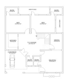 the floor plan for a two story house with an attached garage and living room area