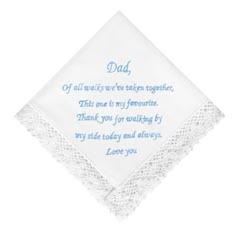 a father's day handkerchief with the words dad on it and an embroidered border