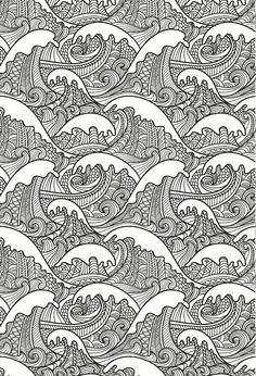 an abstract pattern with waves and swirls in black and white, on a white background