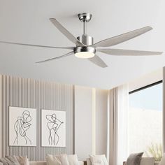 a modern ceiling fan in a living room