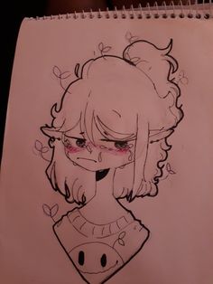 a drawing of a girl with pink eyes