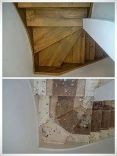 the stairs are made of wood and have been stripped off