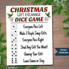 christmas gift exchange dice game printable for everyone to play in the holiday season with