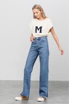 High Waist Straight Jeans with 7" Ankle Slit 100% Cotton Casual Luxury Outfits, High Waist Straight Jeans, Straight Leg Jeans Outfits, High Waisted Mom Jeans, Outfit Inspo Fall, Premium Denim, High Waisted Denim, Luxury Outfits, Jean Outfits