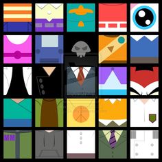 an image of many different types of shirts and ties on a black background with text that says