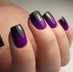 Purple To Black Black And Purple Nails, Purple Ombre Nails, Ombre Acrylic, Business Nails, Lilac Nails, Pretty Nail Colors, Nails Yellow, Easy Doodle, Black Nail Polish