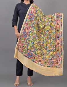 Cotton Dimensions Width: 44 Metres; Length: 2.25 Inches Description Handmade Item Colour - Beige WELCOME TO TieDyeDupatta Size:- Length : 2.25 Meters Width : 44 Inches Material: Cotton  ETHNICITY CHUNRI SCARVES DUPATTA  1 PCS SOLID COLOR Dupatta, Phulkari Kantha Kutch Mirror Foli Work Heavy Embroidery Cotton Dupatta Beautiful Cotton Indian dupatta with a Phulkari Kantha Foil Mirrie traditional chunri Dupatta design. This soli Dupatta scarf has a very soft and light weight fabric. Lightweight sca Multicolor Embroidered Fabric With Dupatta, Multicolor Embroidered Dupatta With Motifs, Multicolor Embroidered Chikankari Dupatta, Festive Cotton Dupatta With Handwork, Embroidered Yellow Dupatta For Navratri, Yellow Embroidered Dupatta, Yellow Embroidered Dupatta For Navratri, Bohemian Multicolor Handwork Dupatta, Bohemian Multicolor Chikankari Embroidered Dupatta