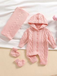 Rosa Pálido  Collar     Embellished Elástico Ligero Baby Fashion Girl Newborn, Newborn Baby Girls, Knitted Romper, Kids Sleepwear, Baby Games, Girls Fashion, Sweater And Shorts