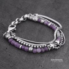 Amethyst Sterling Silver Bracelet Handmade Purple Amethyst - Etsy Sterling Silver Bracelets Handmade, Rustic Bracelet, Layered Bracelet, Modern Bracelets, Fine Silver Jewelry, Silver Earrings Handmade, Beaded Anklets, Elegant Bracelet, Amethyst Bracelet