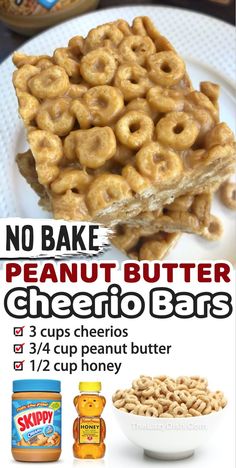 an advertisement for peanut butter cheer bars on a plate