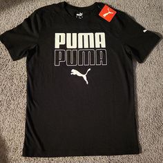 Puma Seeing Double Tee 100% Cotton Puma Logo Graphic Tee For Sports, Puma Graphic Tee For Sports, Puma Logo Graphic Tee Short Sleeve, Puma Logo Cotton Graphic Tee, Puma Logo Cotton Crew Neck T-shirt, Crew Neck Cotton T-shirt With Puma Logo, Puma Logo Crew Neck T-shirt For Streetwear, Puma Logo Sports T-shirt, Black Sporty Puma Logo T-shirt