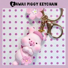 Kawaii Pink Pig Keychain / Bag Charm - Baby Piggy Keychain W Flower & Purse This Pink Piggy Keychain Is So Cute. Most Kawaii Pig Keychain Everrrr W A Sweet Korean Style. This Cute Piglet Is Rendered In Hard Silicone W Hat And Pastel Pink Flower Purse. Gold Tone Keychain Ring W Lobster Claw Hook & Pink Flower Charm Accent. Perf Keychain If You Love Kawaii Pigs! Could Also Be Used As A Kawaii Bag Charm To Add Cuteness To Your Purse Or Backpack. New! #Pig #Piglet #Bagcharm #Kawaii #Keychain Lv Bag Charm, Baby Piggy, Louis Vuitton Key Holder, Pig Keychain, Cactus Keychain, Kawaii Keychain, Mirror Keychain, Louis Vuitton Keychain, Cute Piglets