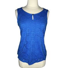 This Company Ellen Tracy Women's Sleeveless Blouse Is A Perfect Blend Of Style And Comfort. Its Vibrant Blue Color Is Complemented By An Alluring Lace Design. Brand New, Size Large. Made By Renowned Brand Company Ellen Tracy Features A Stylish Lace Design Vibrant Blue Color Adds A Pop Of Color Comfortable Size Large Brand New Condition Composed Of Stretchy Nylon And Spandex Features: Blouse Size: Womens L Measurements: Arm Pit To Arm Pit 19 In Length Front 24 In Length Back 27 In Condition: New With Tags All Items Are From A Smoke Free Home. All Items Are Mailed The Next Business Day. Offers Welcome. Linen Sleeveless Top, Low Cut Blouses, Linen Tunic Tops, Spring Blouses, Navy Blue Blouse, White Long Sleeve Blouse, Printed Sleeveless Blouse, Silky Blouse, Purple Blouse