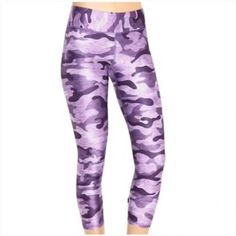 Terez Purple Camo Capri Performance Mid Rise Leggings Large New Without Tags Stretchable 23pa6b18 24jamja7 Casual Purple Leggings For Workout, Purple Athleisure Leggings For Spring, Purple Yoga Bottoms For Spring, Spring Workout Leggings In Purple, Spring Purple Workout Leggings, Purple Spring Yoga Leggings, Black Camo Leggings, Shiny Black Leggings, Moon Leggings