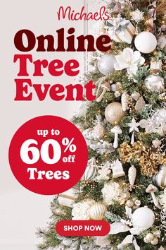 a christmas tree with white and gold ornaments is featured in the michael's online tree event