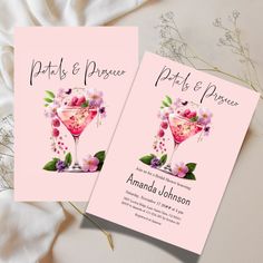 two pink cocktails with flowers on them are next to each other and the text reads, patrick & princess