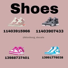 an advertisement for shoes with different colors and sizes on it's side, including the logo