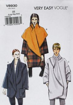 two women's coats and one woman's coat sewing pattern