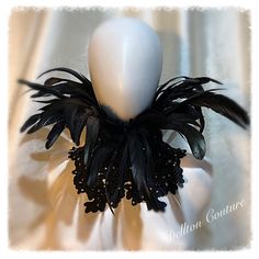 Glamour Feather and Black Lace. It will add drama to your look dare you wear it?  Very high neck with tie ribbon fastener with feather tassels. Neck 13" to 16". Made from iridescent black feathers that shine an emerald green when they catch the light.   Stand out from the crowd with a really amazing accessory. Any questions please contact me Thanks Sally x Please allow extra time to receive your item from time of purchase if posting overseas sent by Royal Mail Tracked and Signed for. If purchase Black Choker For Halloween Costume Party, Black Halloween Choker For Costume Party, Black Punk Costume Accessories For Party, Punk Style Black Costume Accessories For Party, Halloween Party Black Choker, Elegant Black Costume Accessories For Evening, Elegant Black Evening Costume Accessories, Elegant Black Costume Accessories For Costume Party, Edgy Black Costume Accessories For Costume Party