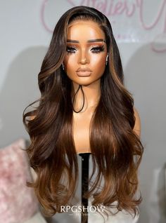 Ombre Brown Blonde Hair, Wig Highlights, Ombre Wig, Balayage Wig, Honey Brown Wig, Side Part Wig, Curly Lace Wig