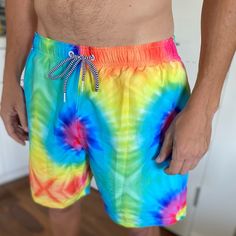 Men’s Tie Dyed Swim Trunks, With Inner Lining. New With Tags. Size:Xl Hand Dyed Acid Wash Bottoms For Summer, Summer Tie-dye Beach Shorts, Summer Tie Dye Shorts For Beach, Casual Tie-dye Bottoms For Beach, Casual Tie Dye Bottoms For Beach, Beach Tie Dye Cotton Shorts, Tie Dye Beach Shorts For Summer, Tie Dye Cotton Beach Shorts, Casual Hand Dyed Multicolor Bottoms