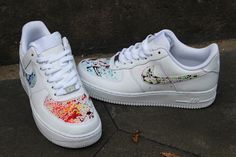 Custom Nike Air Force 1 "Color Splash" Handpainted Nike Air Force 1's with a design as shown in the images. The shoes will be painted by hand with special sneaker customizing colors that will last forever on the shoes. Feel free to contact me if you have any question. Custom Nike Air Force 1, Air Max 90 Leather, Custom Nike Air Force, Painted Nikes, Nike Air Force 1 Custom, Colour Splash, Nike Air Force One, Unique Sneakers, Air Force 1 Custom