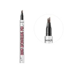 What it is: A pen for the microbladed look made easy that creates the illusion of natural brow hair with three ultrafine lines in a single stroke.What Else You Need to Know: Like a microblading appointment in your makeup bag, this eyebrow pen is a waterproof, smudge-proof ink pen that creates the illusion of real eyebrow hairs with three ultra-fine lines in a single stroke. Designed to blend in seamlessly with existing hairs, it instantly creates a microbladed effect.Clinical Results: In a self- Micro Blading Eyebrows, Benefit Cosmetics Brow, Micro Blading, Benefit Brow, Eyebrow Pen, Waterproof Eyebrow, Natural Brows, Benefit Cosmetics, Ink Pen