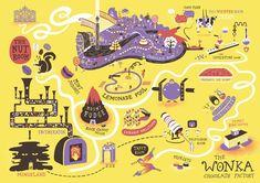 an illustrated map with many different things on it