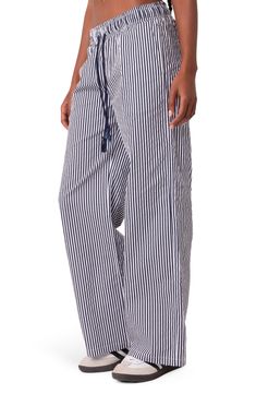 A low-rise drawstring waist tops these cute striped pants cut in an on-trend wide-leg silhouette. 100% cotton Machine wash, dry flat Imported 2024 Fits, Summer Lounge, Simple Summer Outfits, Women Y2k, Swimwear Dress, Aesthetic Women, Pants Casual, Ankle Length Pants, Printed Pants