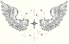 the cross with two wings on it is drawn in pencil and ink by an artist