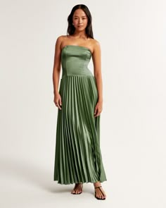 Elevate your wardrobe with the A&F Giselle Strapless Drop-Waist Maxi Dress, a stunning piece that combines elegance with a touch of modern flair. Perfect for special occasions or a stylish night out, this dress is sure to turn heads.  - **Size:** XL - **Color:** Green - **Material:** Upper Body - Acetate, Nylon, Elastane - **Gender:** Female - **Age Group:** Adult  Featuring a flattering strapless design, this longer-length maxi dress is crafted from shiny satin fabric that gracefully flows with May Wedding Guest Dress, April Wedding Guest Dress, Corset Back Prom Dress, Green Spring Dresses, Green Pleated Dress, Strapless Corset Dress, Drop Waist Gown, Silky Maxi Dress, Long Green Dress