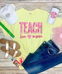 This is a teacher must have. We love the lilly detail. This shirt is available in many different colors and styles. Pair this tee with jeans or a pair of our personalized leggings. The options are endless! Kindergarten Prep, Teacher Must Haves, Lilly Inspired, Teach Love Inspire, Graphic Tee Shirt, Graphic Shirt, Above And Beyond, Graphic Tee Shirts, School Teacher