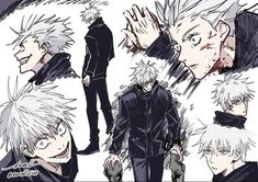 an anime character with white hair and black clothes