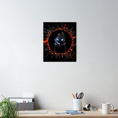 a black cat with glowing eyes in the dark poster