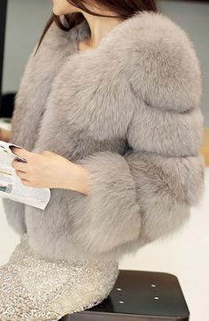 Beautiful Gray Light Grey Faux Fur Winter Coat Jacket Vest For Elegant Ladies and women #gray #winterfashion #furjacket #furcoat #fauxfur #fauxfurcoat Elegant Fluffy Winter Outerwear, Chic Fluffy Fitted Fur Coat, Chic Fitted Fluffy Fur Coat, Elegant Winter Fur Coat, Chic Fur Coat With Faux Fur Trim, Elegant Solid Color Fur Coat For Winter, Gray Faux Fur Outerwear For Winter, Gray Long Sleeve Party Outerwear, Gray Long Sleeve Outerwear For Party