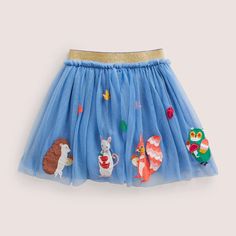 Nwt Mini Boden Tulle Appliqu Skirt-Riviera Blue Woodland Animals. Stunning! Fully Elasticated Waist Main 100% Polyester, Lining 100% Cotton Machine Washable Cross Posted. Cute Blue Lined Skirt Bottoms, Cute Blue Party Skirt, Playful Spring Tulle Skirt, Playful Blue Skirt For Spring, Childrenswear Trends, Stripy Tops, Applique Skirt, Boden Kids, Colorful Jacket