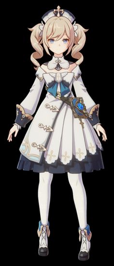 an anime character with blonde hair wearing a white dress and blue shoes, standing in front of