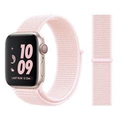 an apple watch with a pink band next to it's case and wristband