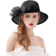 New Product Material -- High Quality Organza, 100% Polyester. Super Lightweight, Skin-Friendly And Breathable Material Will Not Make You Feel Heavy. Imported Drawstring Closure Hand Wash Only Size -- This Derby Hat Has A Brim That Is 3.9 Inchs All The Way Around, Fit For Head Circumference 21.26 Inch~22.83 Inchs. Which Has A Small Elastic Sweatband Inside In Order To Give It A Big Size Range. When The People Who Has A Small Headsize Can Pulled The Elastic Band To Offer A Smaller Size. One Size F Black Wide Brim Fascinator For Summer, Black Top Hat For Summer Evening Events, Black Summer Hat For Wedding, Black Mini Hat For Formal Summer Events, Black Mini Hats For Formal Summer Events, Black Mini Hats For Summer Weddings, Black Mini Hats For Summer Formal Events, Black Formal Mini Hat For Summer, Black Summer Wedding Hat