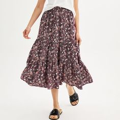 Upgrade your wardrobe with this Women's Sonoma Goods For Life® Tiered Midi Skirt.Click on this WOMEN'S GUIDE to find the perfect fit and more! Upgrade your wardrobe with this Women's Sonoma Goods For Life® Tiered Midi Skirt.Click on this WOMEN'S GUIDE to find the perfect fit and more! FEATURES A-line silhouette Tiered skirt No closure - pull-on stylingFIT & SIZING Regular fit 35-in. length Midi length hits below the knee Midrise sits on the high hip Elastic waistbandFABRIC & CARE Rayon, nylon Ma Modest Feminine Outfits, Tiered Midi Skirt, Petite Size Chart, High Hips, Feminine Outfit, Tier Skirt, Womens Size Chart, Tiered Skirt, Bottom Clothes