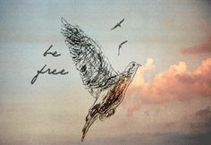 a drawing of a bird flying in the sky with words above it that read be free