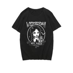 Add some spooky style to your wardrobe with our Wednesday Not Today Tee inspired by Wednesday Addams from the Netflix series. This unisex black tee features Wednesday's face on the front and is made from cozy materials . It's perfect for any Addams Family fan looking to add a touch of edgy fashion to their collection and is available in a range of sizes, making it suitable for almost any body type. Material : Polyester Pattern: Wednesday Addams Neckline: O-neck Style : Wednesday Outfits Size (cm Wednesday Outfit, Tumblr T Shirt, Wednesday Adams, Dark Academia Clothing, Striped Knitted Sweater, Comfy Jeans, Y2k Clothes, Not Today, Addams Family