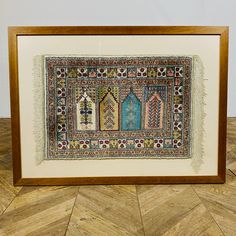 A Framed & Glazed Small Persian Rug, Made from Finely Knotted Silk. These small rug could have been used by rug salesman to showcase designs and quality before production. The frame is a good size and in good vintage condition. Framed Rug, Showcase Designs, Antique Library, Beautiful Chair, Silk Rug, Small Rug, Showcase Design, Small Rugs, Persian Rug