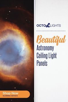 an advertisement for the astronomy ceiling light panels, featuring a beautiful blue ring in the center