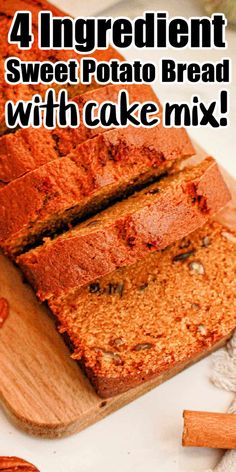 Easy 4 ingredient sweet potato bread with cake mix is a delicious Fall breakfast or dessert. Make with canned yams mashed or leftovers. Spice Cake Mix Recipes, Homemade Spice Cake, Bread Items, Easy Microwave Recipes, Easy Dump Cake Recipe, Canned Yams, Beef Recipe Instant Pot, Sweet Potato Bread, Instant Pot Pasta Recipe