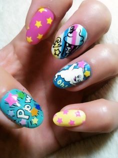 ghost ride the tips Pop Art Nails, Crazy Nail Art, Bright Nails, Nails For Kids, Nail Nail, Star Nails, Nail Art Summer