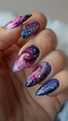 Whether you're looking to revamp your nail game or simply want to try something new, here are seven stunning pink neon nails ideas. Space Themed Nails Acrylic, Galaxy Inspired Nails, Galaxy Nails Designs, Outer Space Nails, Purple Galaxy Nails, Galaxy Nail Designs, Night Sky Nails, Nail Art Galaxy, Magical Nails