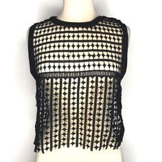 Mustard Seed Black Open Crochet Fringe Sleeveless Top. Perfect Boho Look For Festivals. New With Tags. Some Edges Are Frayed, As Seen In Pics. Approximate Measurements Laying Flat: Size Small- Chest 18.5” Length 18” Size Med- Chest 19.5” Length 18” Size Large- Chest 20.5” Length 19” Chic Sleeveless Lace Crop Top, Sleeveless Lace Crop Top For Night Out, Lace Party Vest Tank Top, Lace Party Tank Top, Black Sheer Mesh Top For Festival, Hollow Out Sleeveless Crop Top For Summer, Sleeveless Hollow Out Crop Top For Summer, Fitted Hollow Out Sleeveless Top, Summer Sheer Lace Crop Top